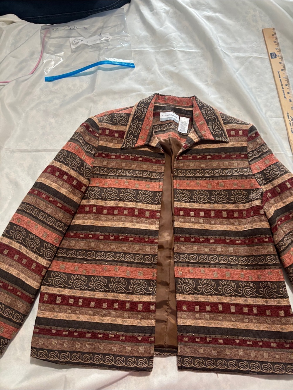 Alfred Dunner Striped Pattern Jacket in Brown and Burgundy